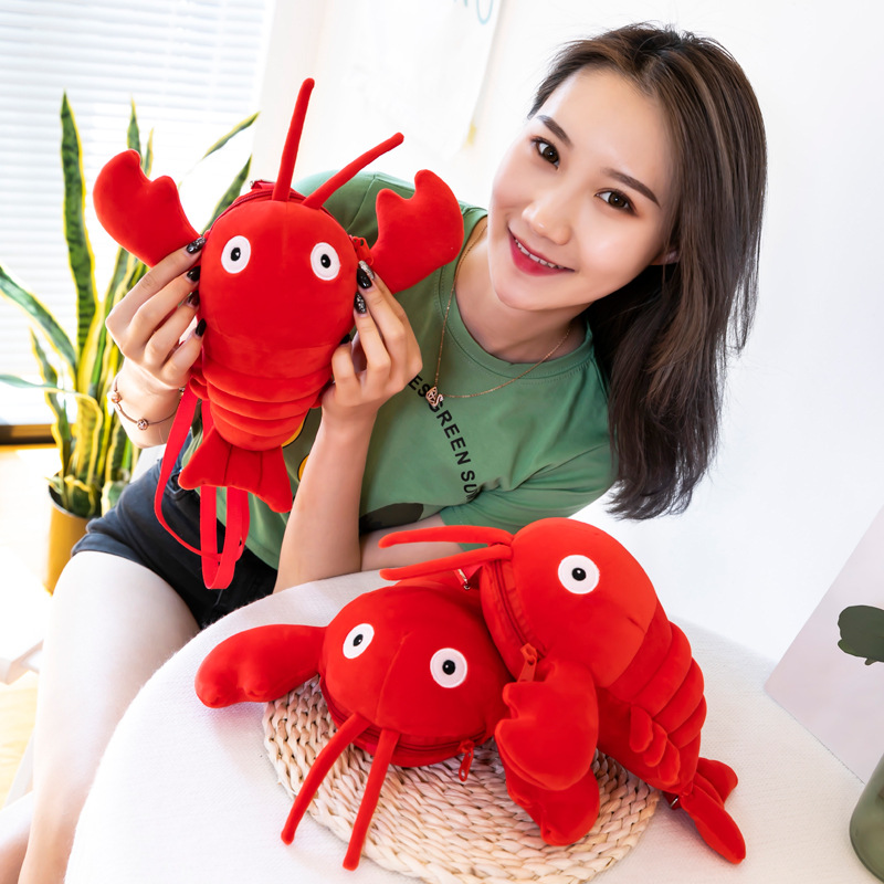 Creative new crayfish plush toy single-shoulder bag, cute and adorable girl cartoon crossbody bag, hot-selling goods at street stalls details Picture