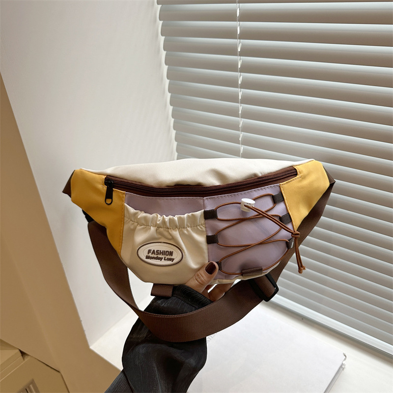 Japanese-style retro color-blocking saddle bag, women's Korean-style niche design crossbody bag, sporty and casual dumpling bag full figure