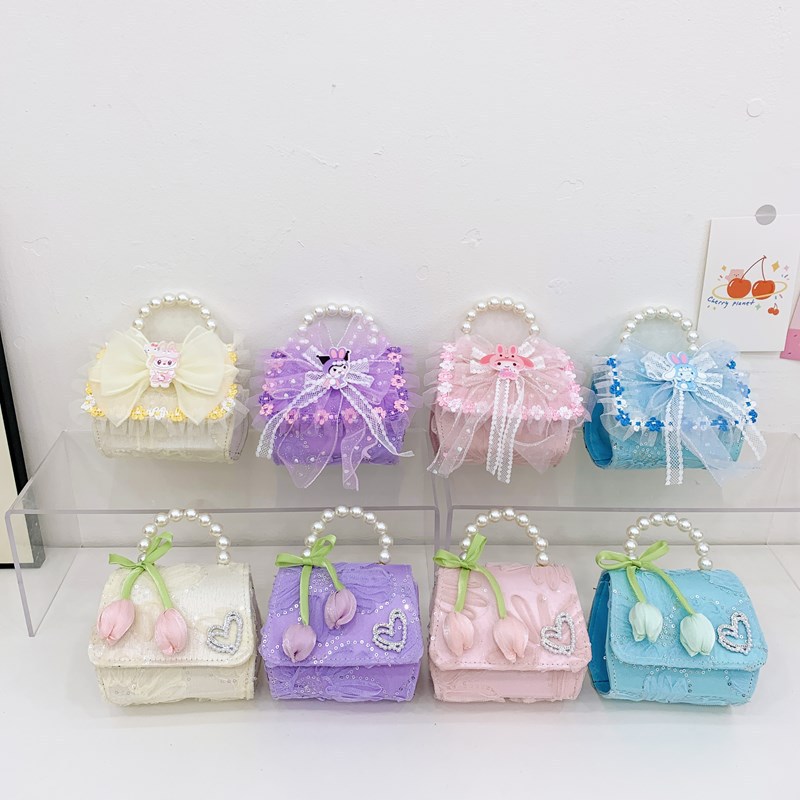 Children's small chanel-style single-shoulder crossbody bag, pearl girls' small bag, new little girls' coin purse, handbag, cross-border details Picture