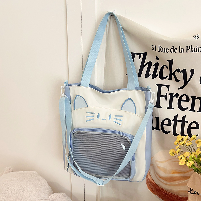 Cute cat pain bag, sweet single-shoulder crossbody bag, 2D transparent bag, student tutoring tote bag full figure