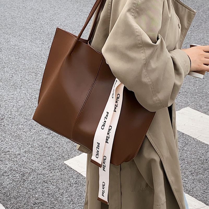 Retro texture bag for women, Spring 2025 new style fashionable ribbon single-shoulder tote bag, large capacity commuter handbag Specification drawing