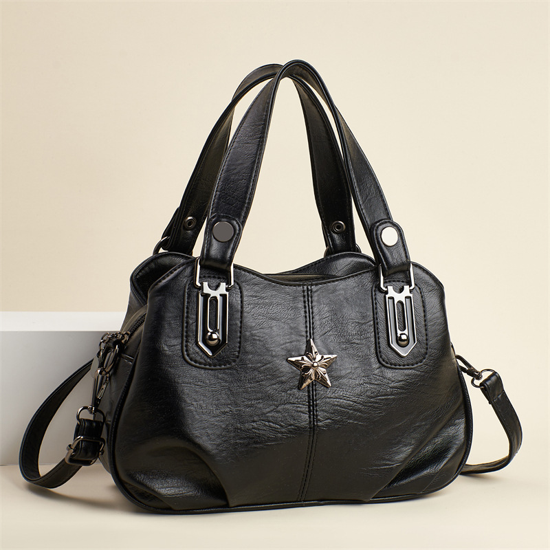 Soft leather women's bag 2025 new style Mom bag, three-compartment hand-held shoulder crossbody fashionable and versatile women's bag full figure