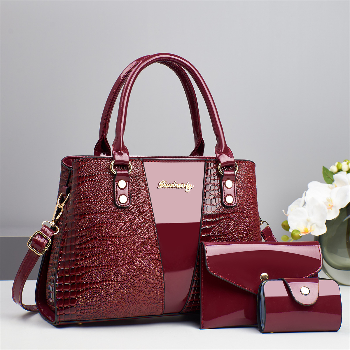 2025 New cross-border trade Versatile tote bag for women and middle-aged mothers, a fashionable and elegant three-piece handbag set details Picture