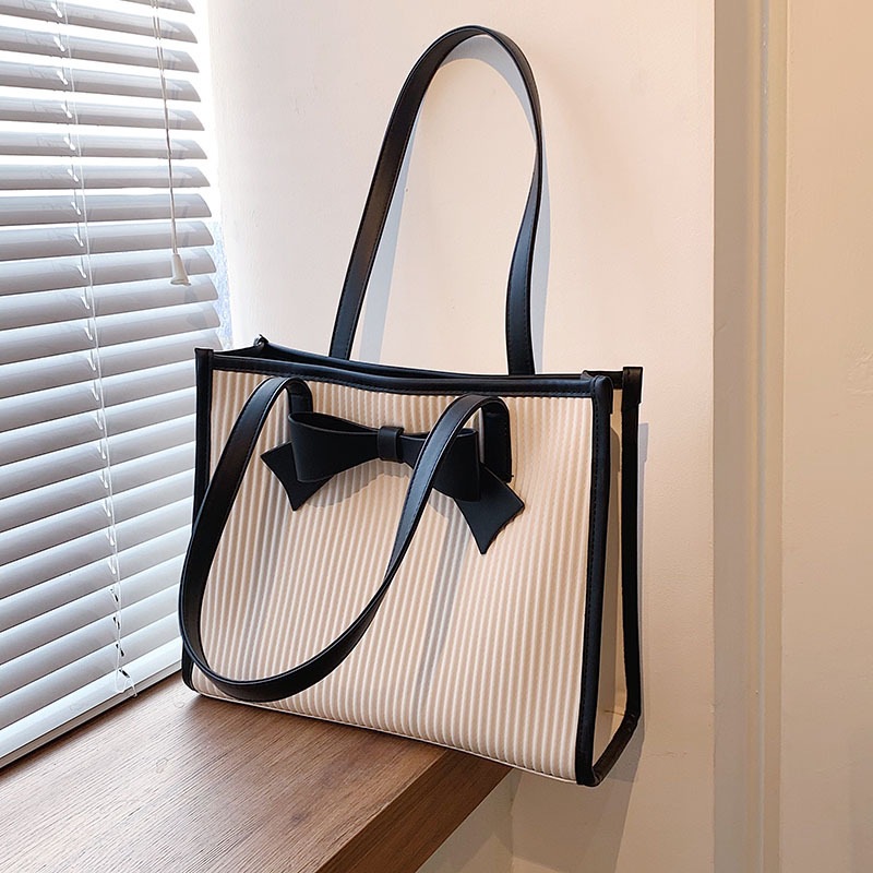 French fashion casual handbag, summer new simple bow single-shoulder bag, women's large-capacity tote bag details Picture