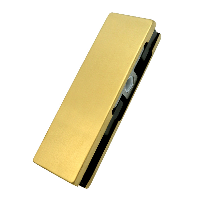 Yellow titanium gold brushed glass door clamp, thickened upper clamp, lower clamp, curved clamp, lock clamp, spring door glass clamp, upper and lower clamps Item Picture
