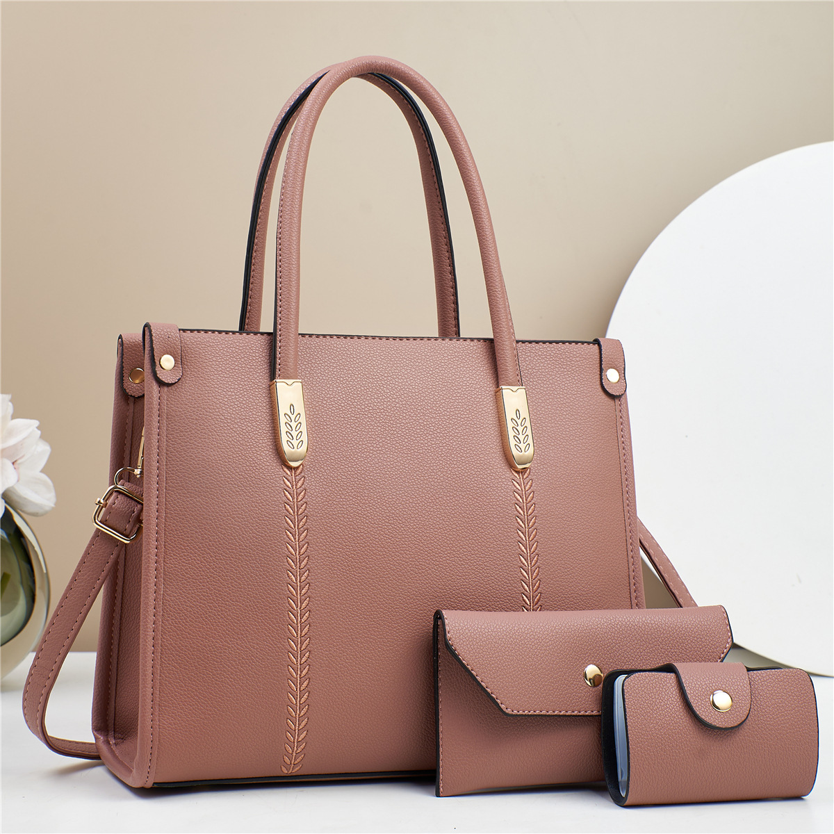 Three-piece set of new 2025 fashion handbag, single-shoulder versatile crossbody bag, elegant lady's bag, middle-aged mother's bag Specification drawing
