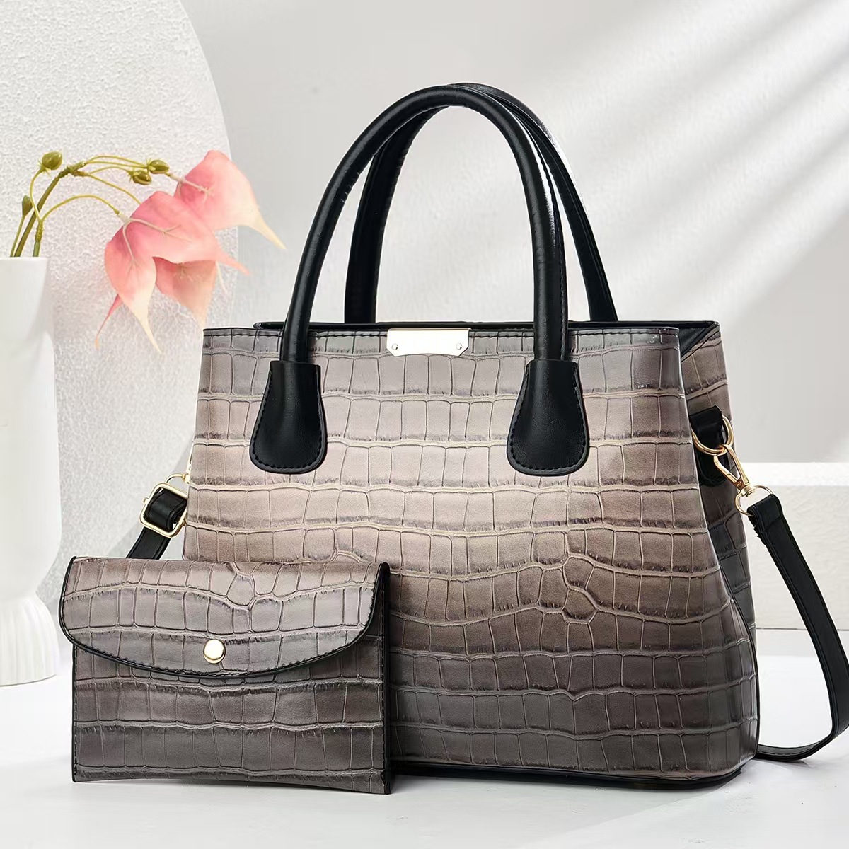 Wholesale of new cross-border rainbow-colored stone-patterned large-capacity hand-held mother and child bags, fashionable and versatile single-shoulder crossbody bags Specification drawing
