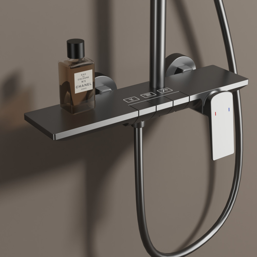 Cross-border all-copper shower set, gun gray and milk white shower head for home use, hotel and guesthouse engineering, lifting pole shower head manufacturer details Picture