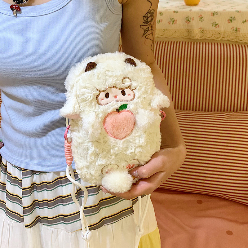 New cute little sheep plush bag, cartoon doll, crossbody bag, girlish mobile phone bag, claw machine doll for exchange full figure