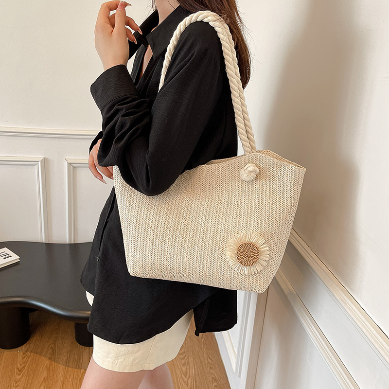 Stylish and versatile large-capacity straw-woven bucket bag for women 2025 new style, trendy and fashionable, thick rope hand-held shoulder bag for women Specification drawing