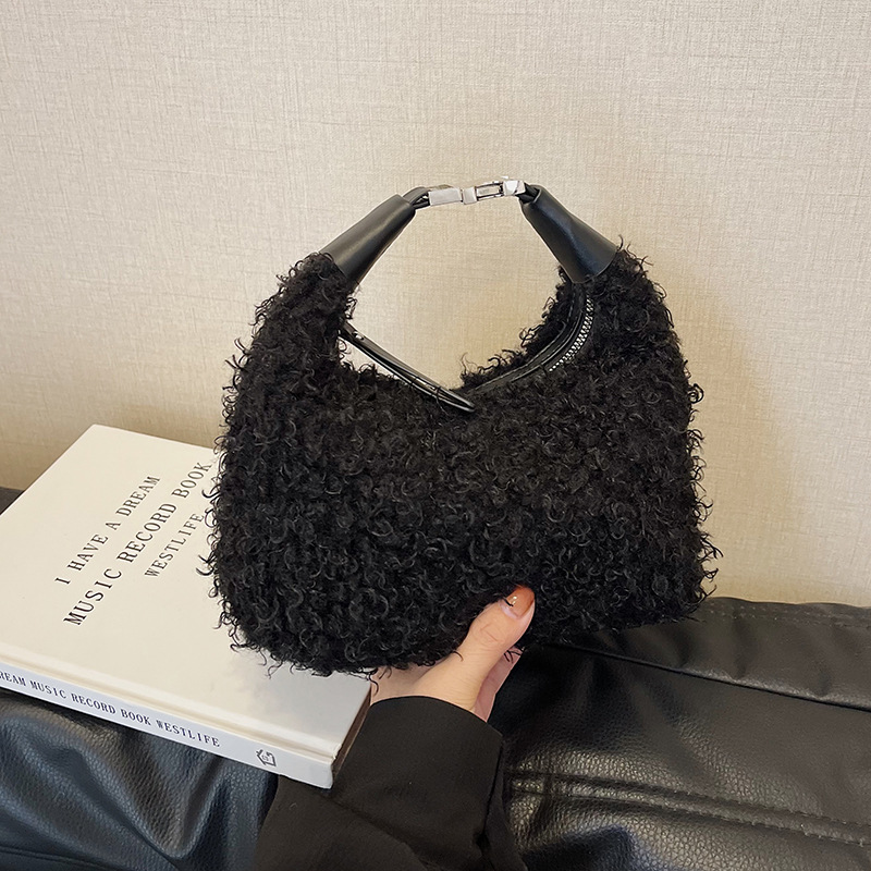 Fluffy bag for women 2024 New style casual and cute single-shoulder crossbody bag, Korean-style versatile furry armpit commuter bag Specification drawing