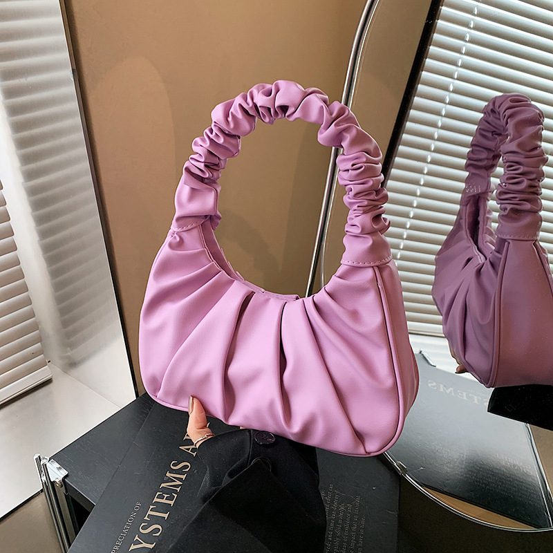 2025 New style pleated dumpling cloud bag, single-shoulder bag, handbag, small bag, fashionable women's bag, elegant solid color casual bag details Picture