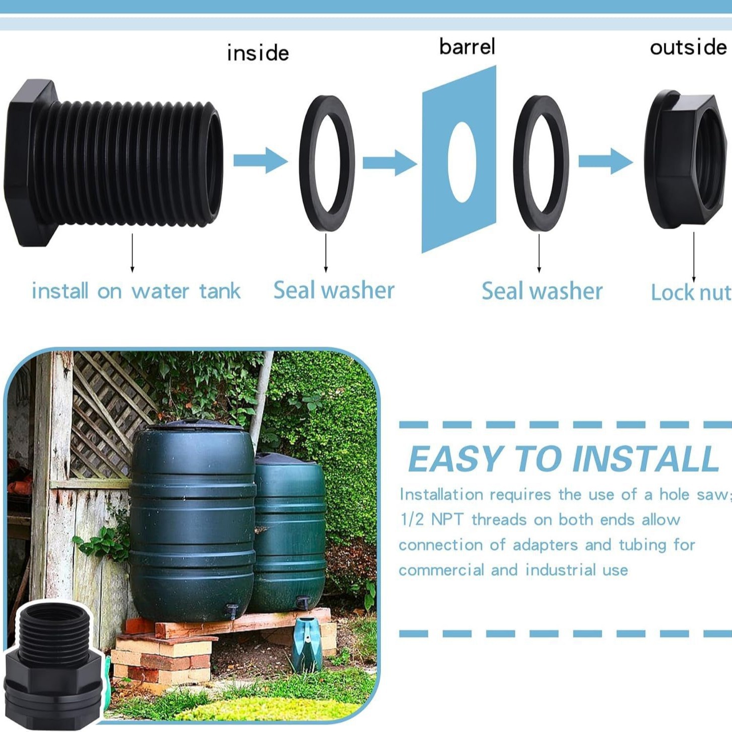 Cross-border US standard 1/2NPT X 3/4GHT garden hose threaded partition water tank connector details Picture