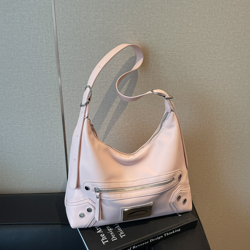 Large-capacity wide shoulder strap single-shoulder bag, 2025 new style fashionable and trendy rivet tote bag, high-end soft leather underarm bag details Picture