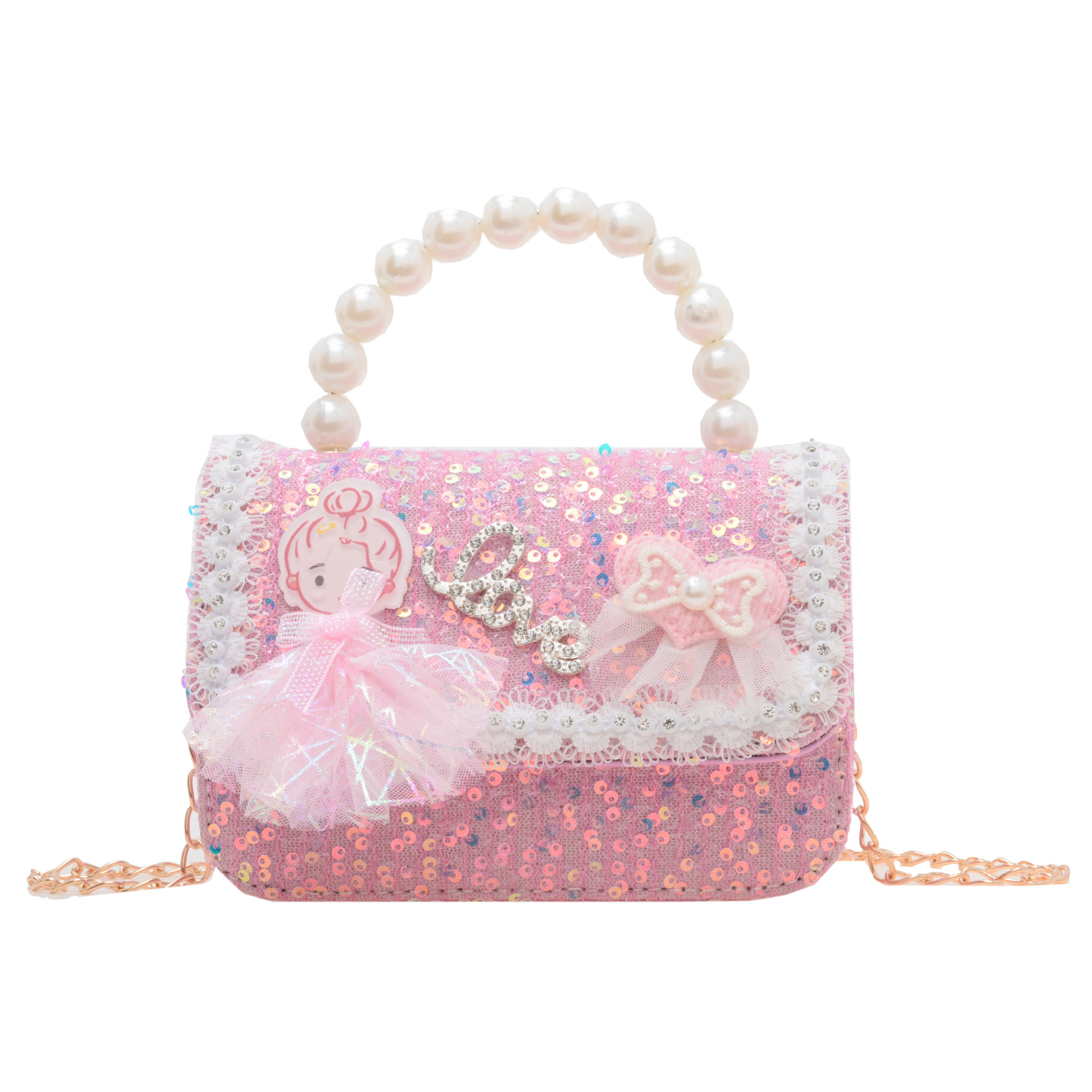2024 New children's bags, Pearl travel handcrafted bags, girls' princess bags, little girls' fashionable single-shoulder handbags Item Picture
