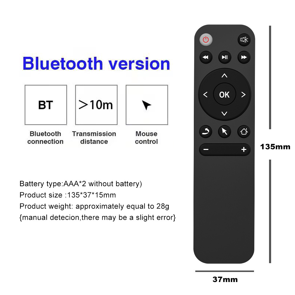 MT4 Bluetooth Remote control tvbox TV set-top box Projector Universal Remote control Infrared Remote control Specification drawing