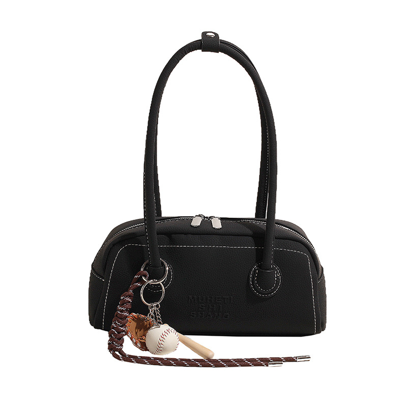 Korean version niche design matte hand-held bowling bag for women, 2024 new retro underarm bag, commuter single-shoulder bag Item Picture