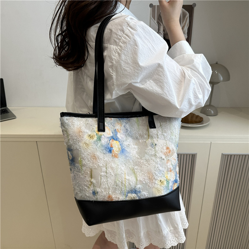 Fresh and gentle style fairy chiffon canvas bag, tulip women's single shoulder bag, large-capacity handbag Specification drawing