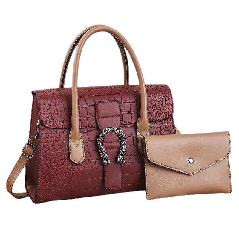 Cross-border foreign trade women's bag 2022 New Style Crocodile pattern 2-piece set, single-shoulder handbag, elegant and casual women's bag wholesale Item Picture