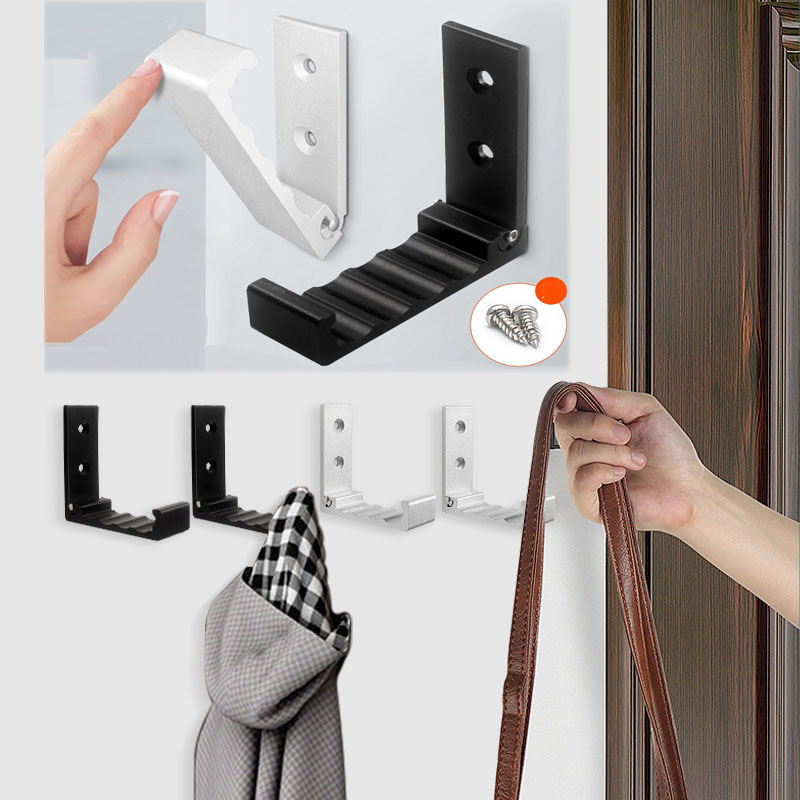 Aluminum alloy folding coat hook, hidden wardrobe coat hook, no need for drilling, foldable hanging coat hook, single hook for hanging clothes and hats behind the door details Picture