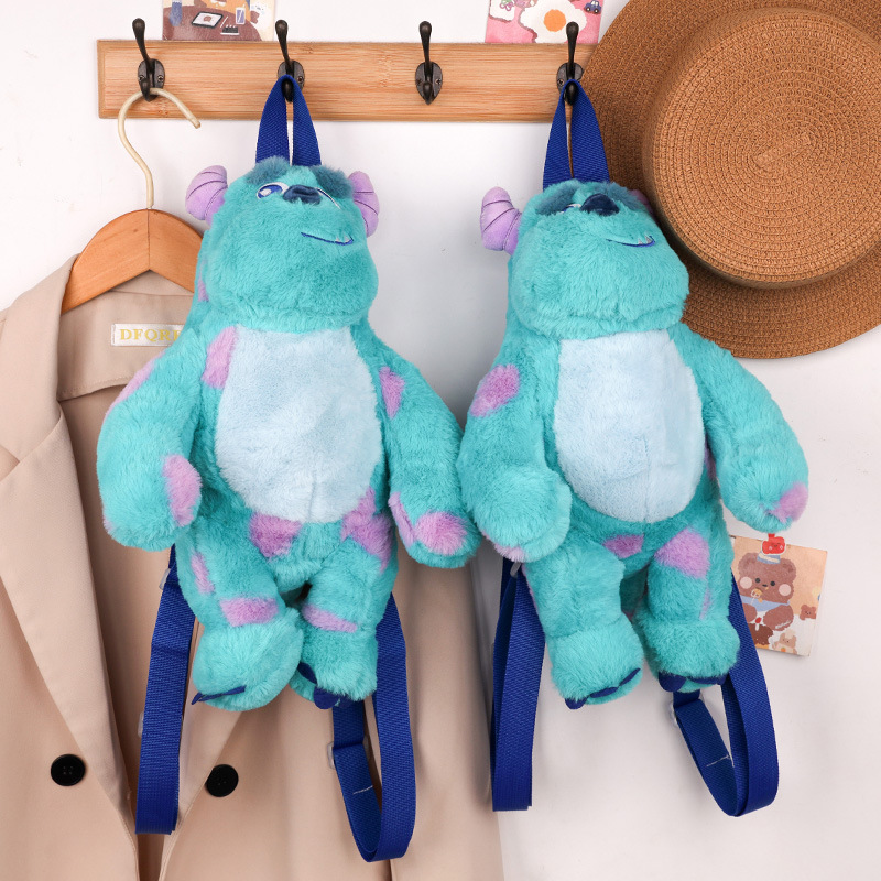 New cartoon cute blue-haired monster backpack 2024, personalized big doll plush bag, claw machine doll exchange full figure