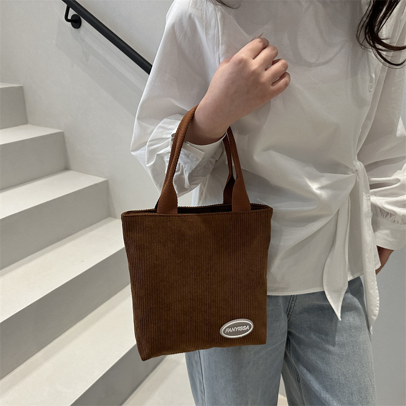 Women's corduroy 2025 new bucket bag, Korean style fashionable hand-held shoulder bag, simple and versatile crossbody bag Specification drawing