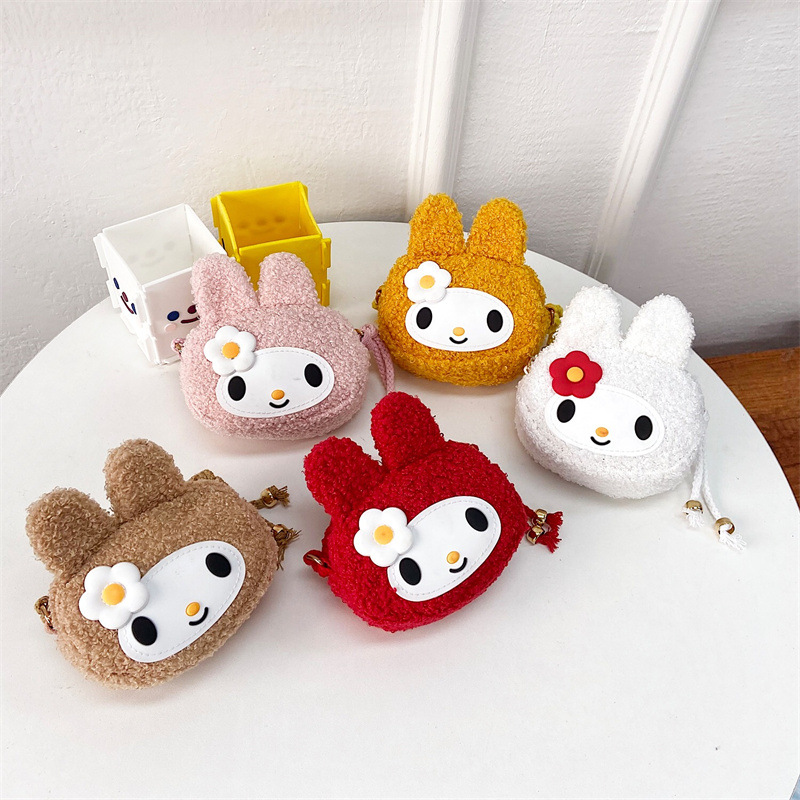 Cute cartoon plush rabbit crossbody bag, fashionable nylon super cute and trendy phone bag, Japanese-style girl loose change bag details Picture