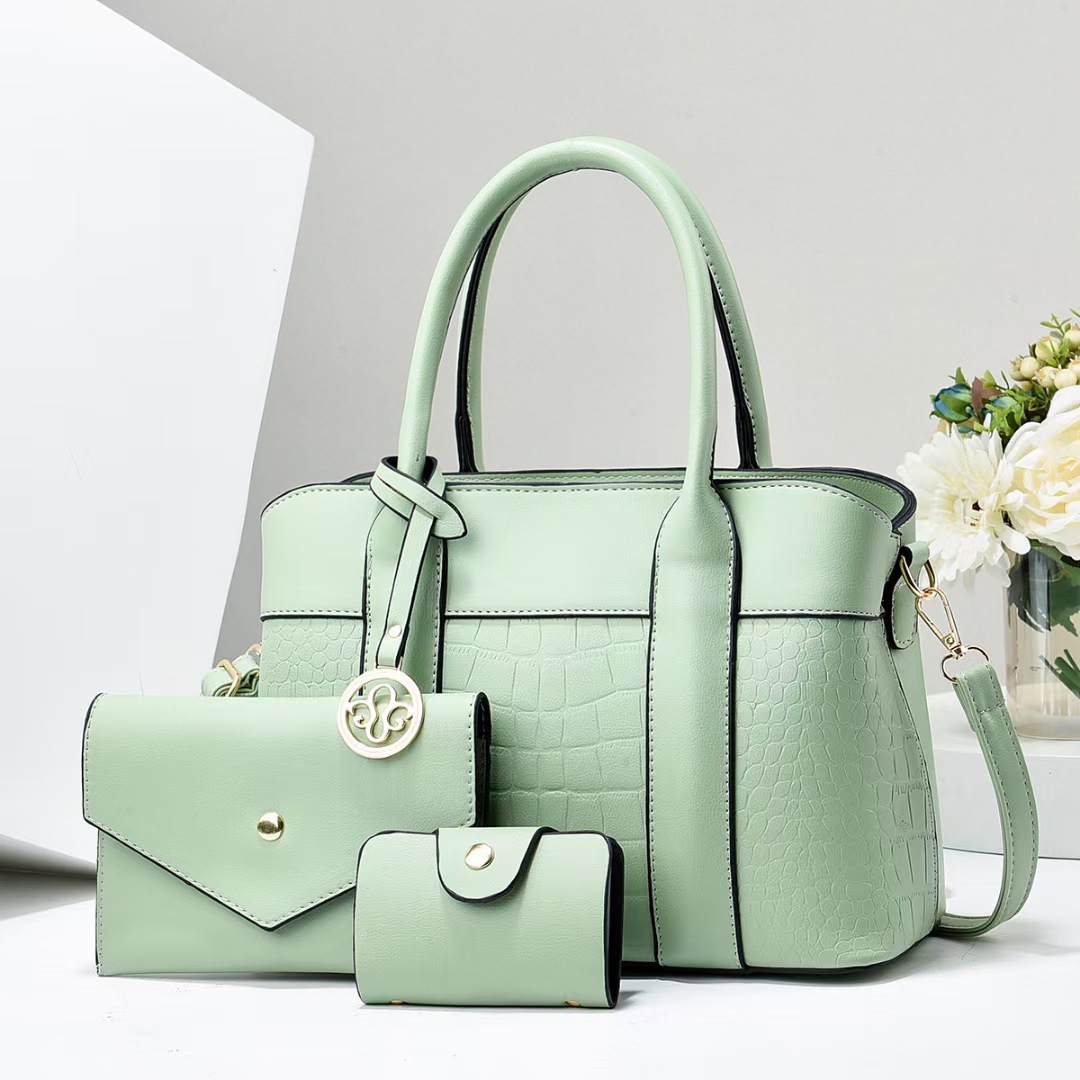 Wholesale of the best-selling three-piece handbag set for foreign trade in 2024, featuring a European and American style texture PU leather single-shoulder crossbody bag full figure