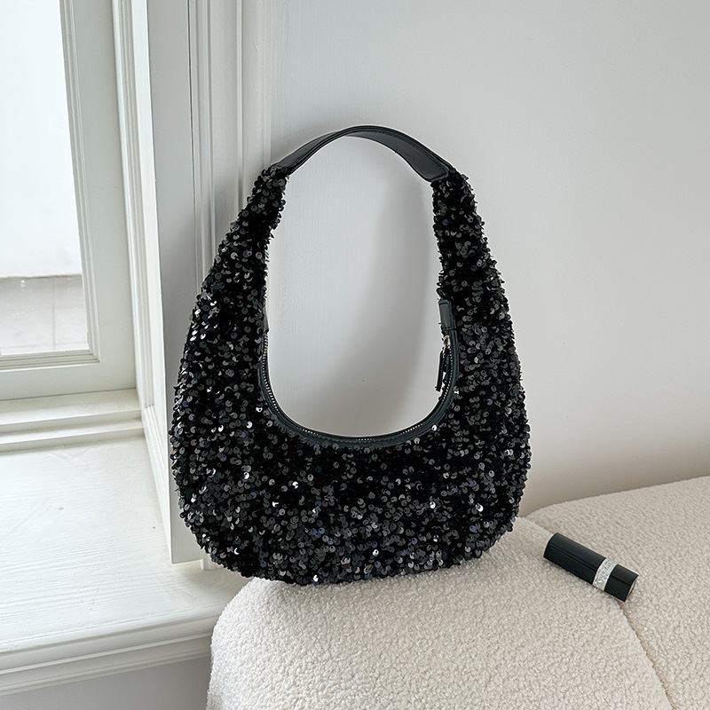 A new U-shaped sequined underarm bag with a niche and high-end feel for the evening, a fashionable and trendy single-shoulder hand-carry crescent moon bag for women full figure
