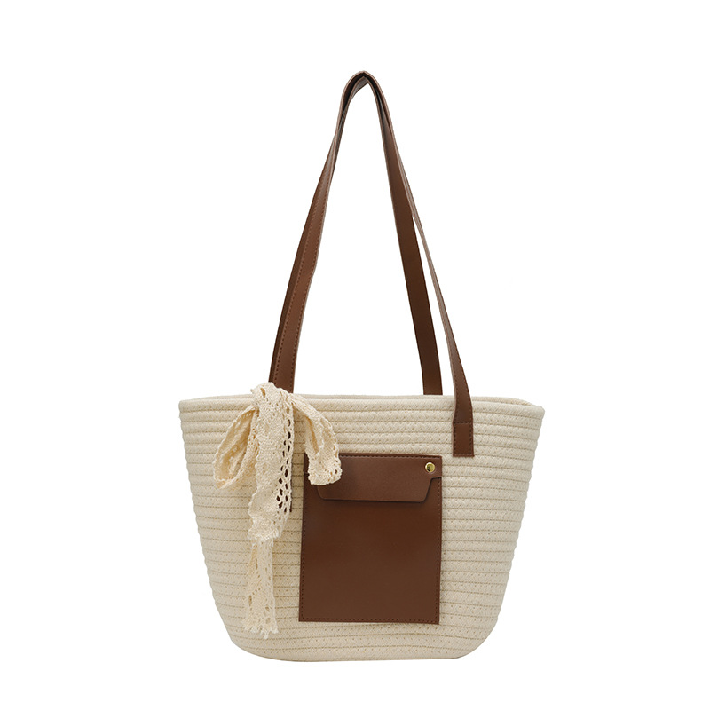 Summer woven bag for Women 2025 New Style, trendy vacation style straw woven bag, large capacity hand-held tote bag, vegetable basket bag Item Picture