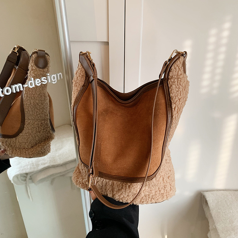 Color-blocking casual bucket bag for women, Korean style Instagram trendy and fashionable underarm bag, 2024 new high-end single-shoulder bag for women Specification drawing