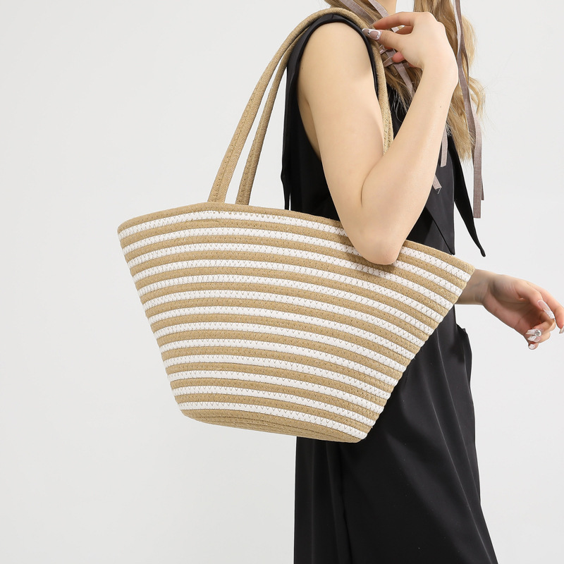Spring trendy color-blocking straw woven bags, large-capacity bags, women's bags, 2024 new fashionable shoulder bags, woven tote bags Specification drawing
