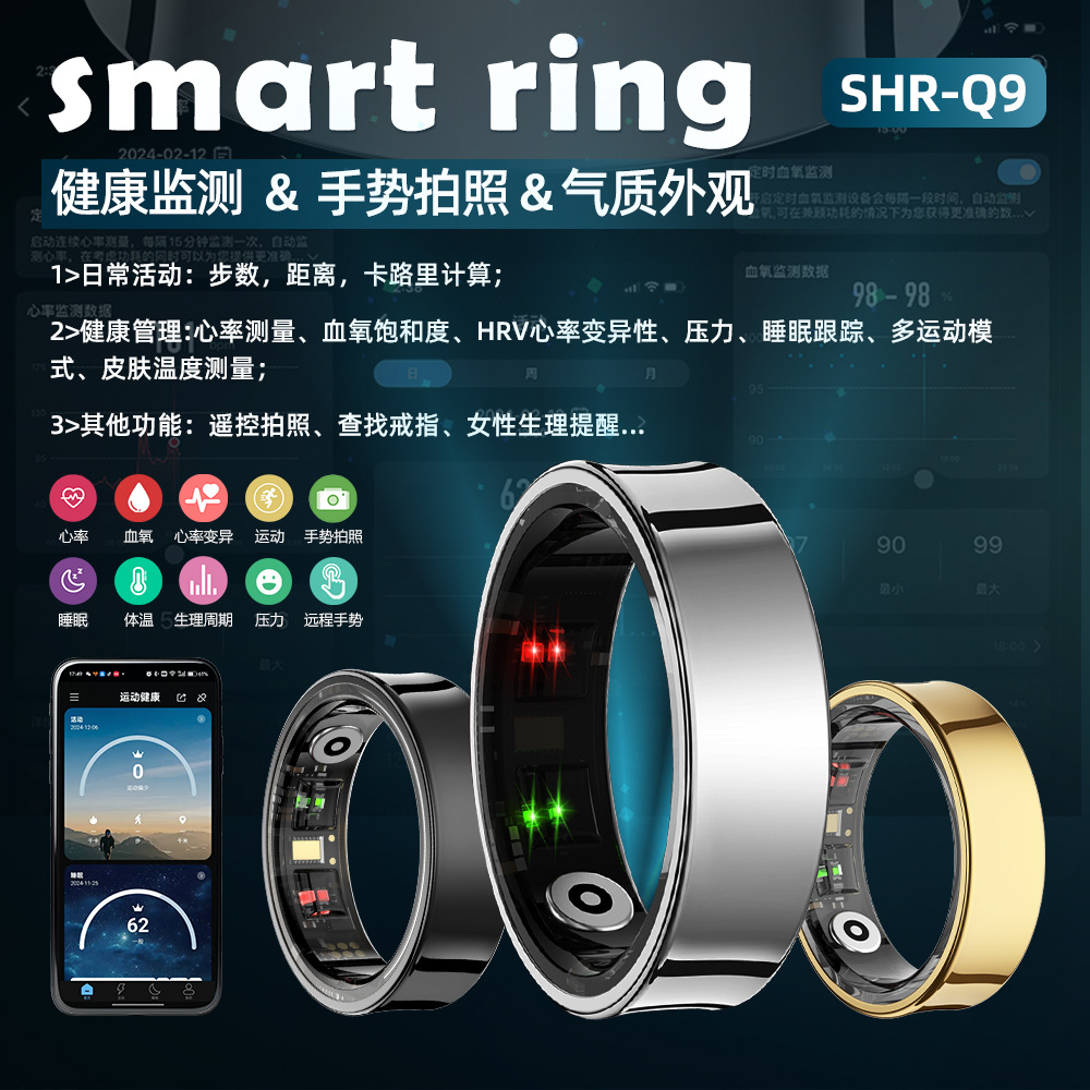 R09/Q9 Health and Exquisite Ring, Multi-functional remote control sports Sleep Heart rate Pressure Physiological Sleep Smart Ring details Picture