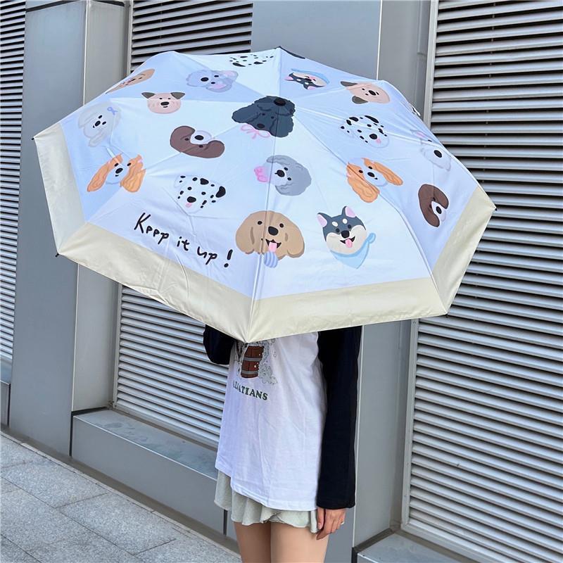 Japanese-style cute puppy, girlish sun protection umbrella, black rubber sun protection umbrella, portable folding umbrella, sun protection umbrella, suitable for both sunny and rainy days full figure