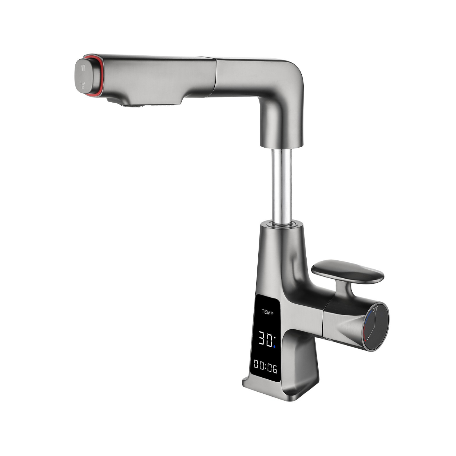 Digital display rotating lift pull-out hot and cold water faucet washbasin, household gun gray bathroom popular washbasin Item Picture
