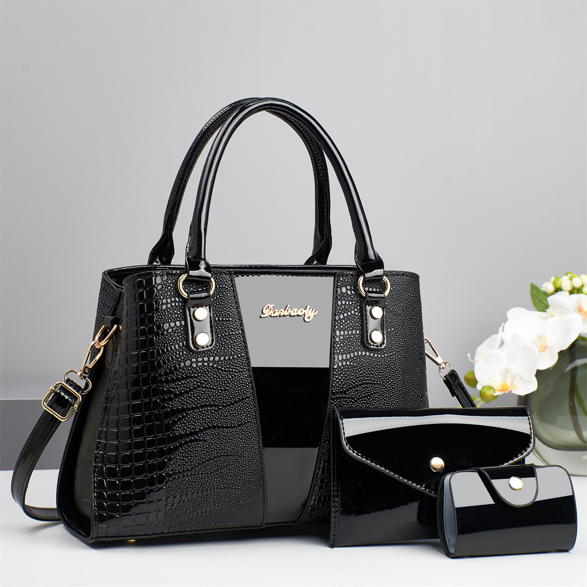 2025 New cross-border trade Versatile tote bag for women and middle-aged mothers, a fashionable and elegant three-piece handbag set full figure