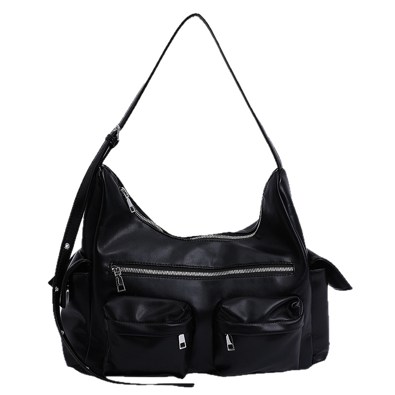High-end women's bag, versatile motorcycle bag, multi-pocket crossbody bag, 2025 new solid color single-shoulder bag, casual underarm bag Item Picture