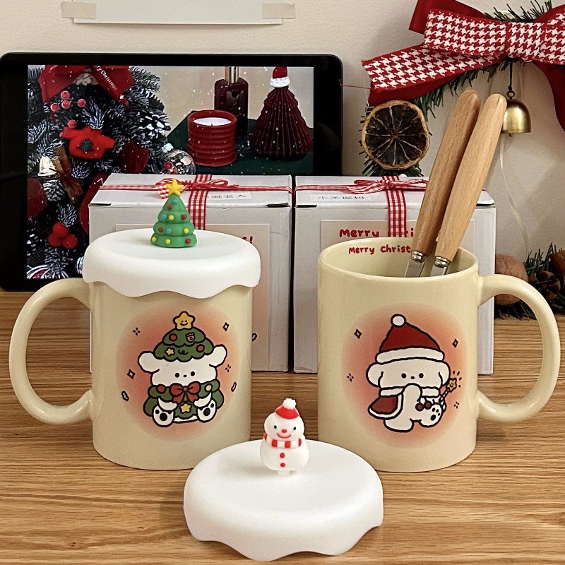 Original copyrighted Christmas ceramic cups, cartoon mugs, girlish water cups, milk breakfast cups, Christmas gifts Application Scenario