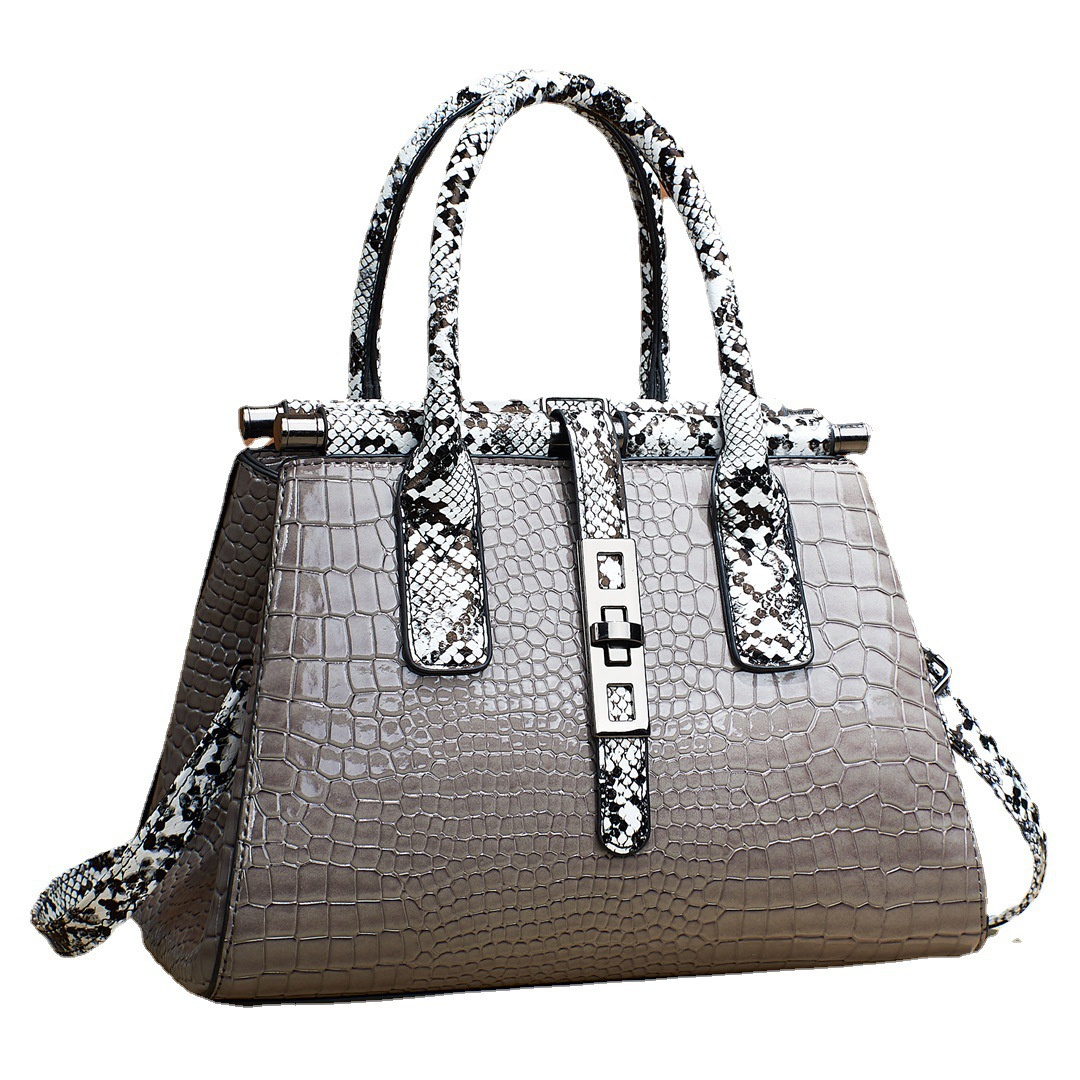 Snake-patterned shiny leather handbag 2024 new style trendy and fashionable European and American women's single-shoulder crossbody export women's bag cross-border consignment Item Picture
