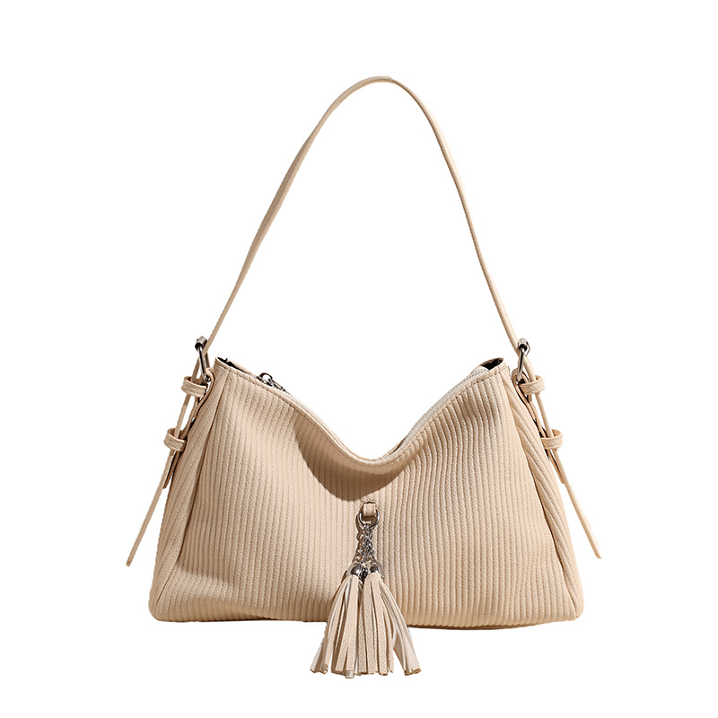 Korean minimalist single-shoulder tote bag 2024 new style, fashionable fringed, niche, large capacity, crossbody, elegant commuting bag for women Item Picture