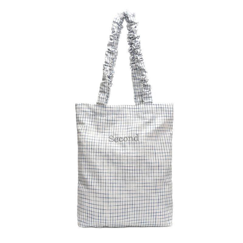 Korean sweet and simple canvas bucket bag for women, new Spring/Summer 2025 fashionable and versatile checkered large-capacity single-shoulder bag Item Picture