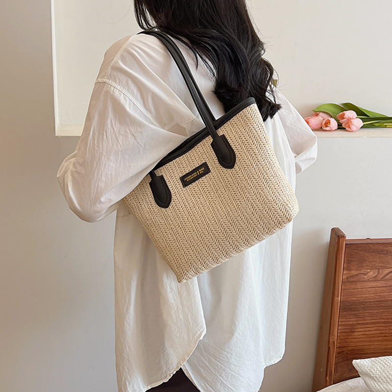 Commuting large-capacity straw woven bag for women, 2024 new style, fashionable and versatile shoulder bag, popular underarm tote bag Specification drawing