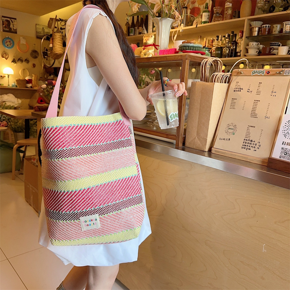 44283 Spring/Summer New color woven bag, striped patchwork, large capacity beach vacation crossbody bag, underarm single-shoulder bag full figure