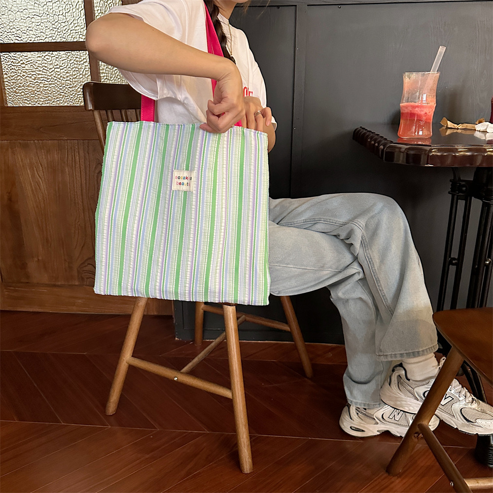 46101 Striped bubble double-layer bag, large capacity, fresh pleated single-shoulder bag, new school style Tote student bag Specification drawing