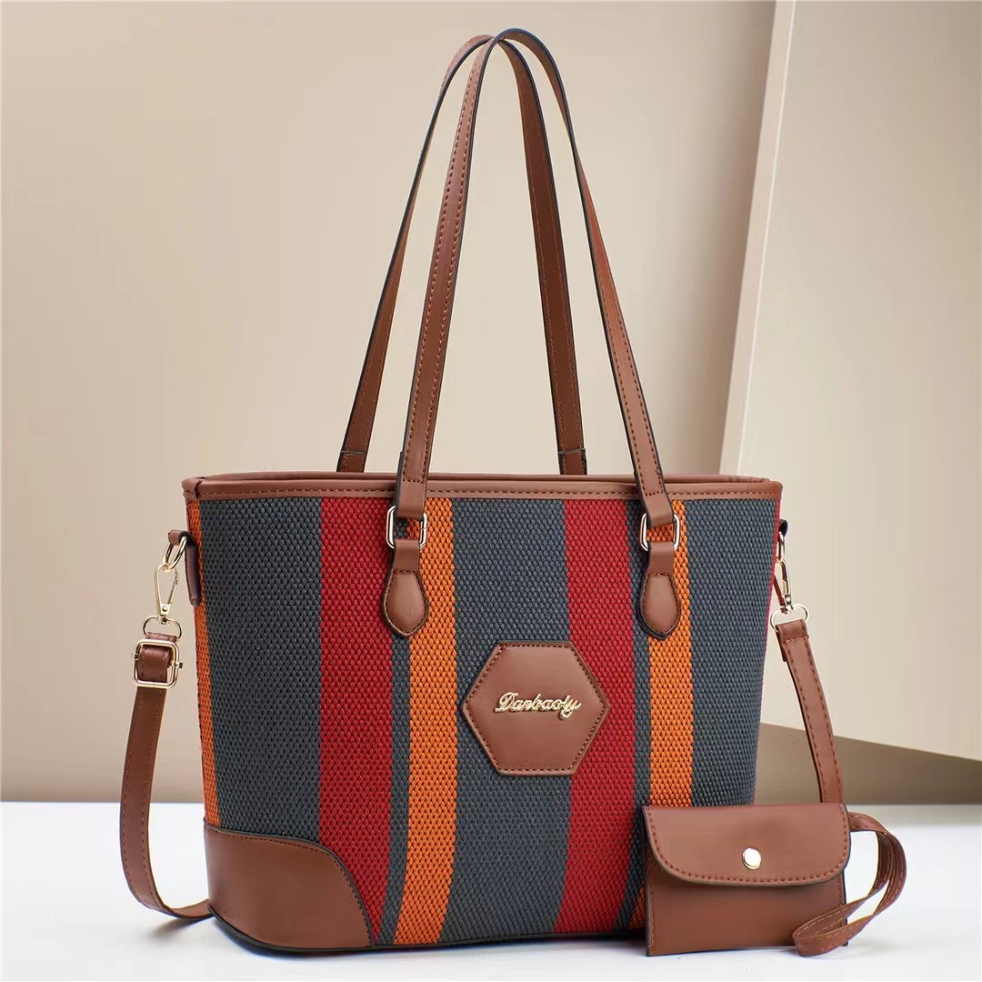 Retro casual large-capacity women's bag 2024, fashionable and elegant European and American color contrast trend single-shoulder crossbody handbag full figure