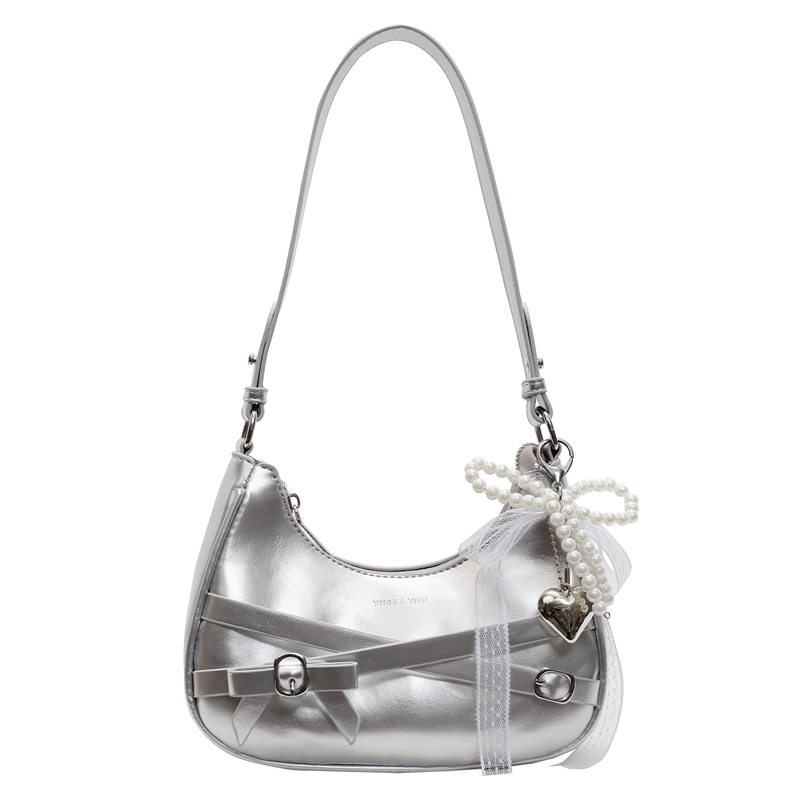 A niche oil wax leather small bag for women, a new summer fashion lace bow underarm bag with a high-quality crossbody Item Picture