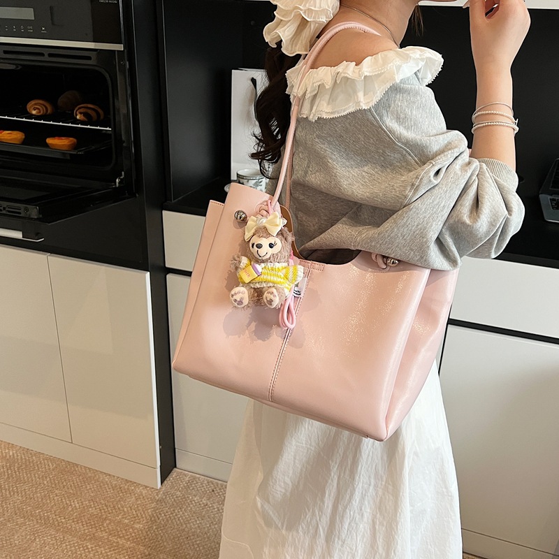 High-end, versatile, simple and large-capacity tote bag 2025 new style, stylish Korean style, solid color commuting single-shoulder bag Specification drawing
