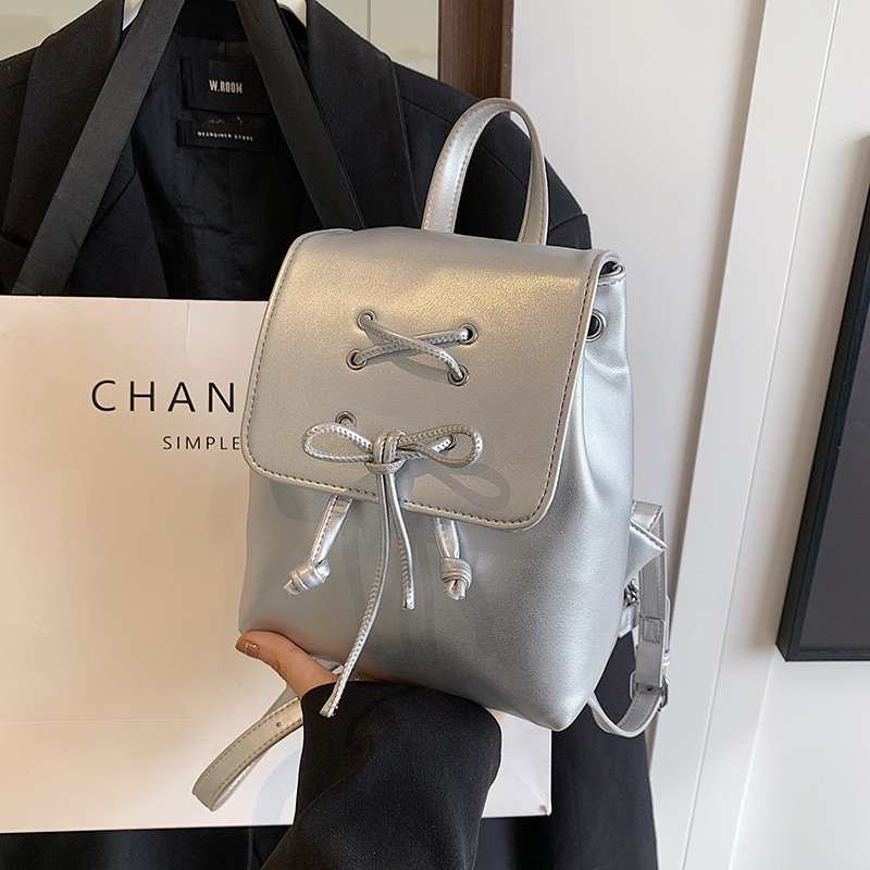 Korean-style bow double-shoulder small bag for ladies 2024 new trendy and fashionable backpack, cute hand-held shoulder bag and schoolbag details Picture