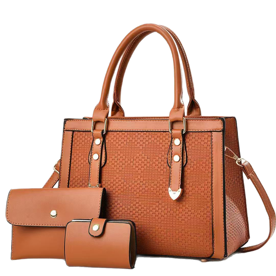 Taizhou PU leather three-piece women's bag 2025 new trendy bag, women's set bag, crossbody single-shoulder hand-carry mother and child bag Item Picture