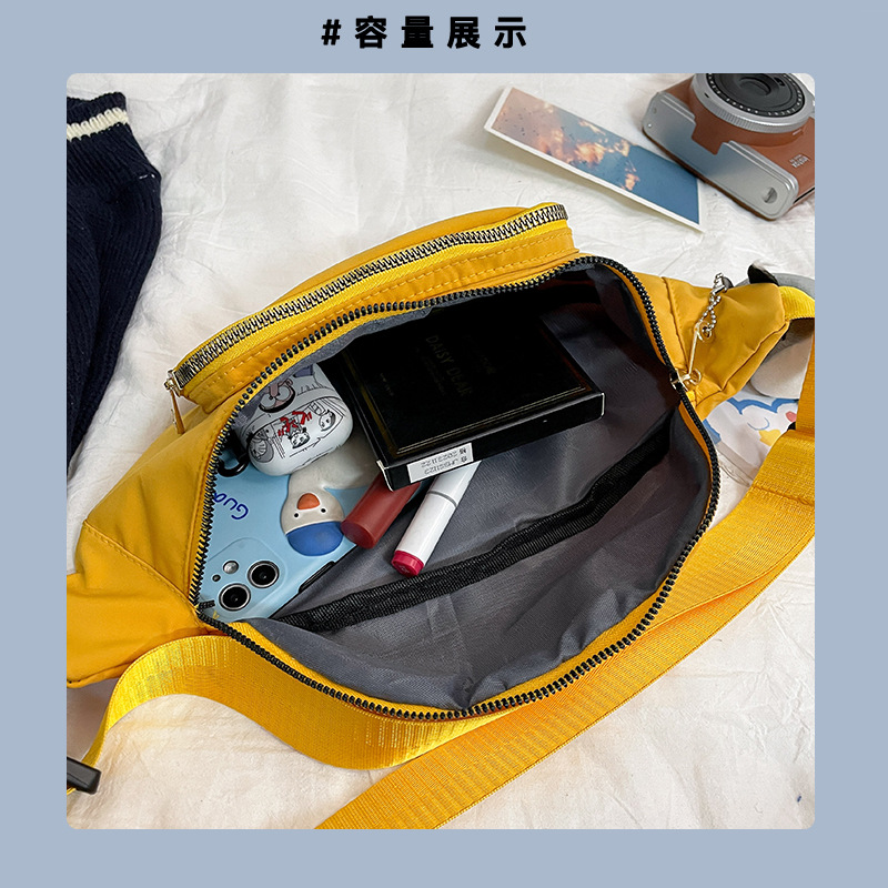 A versatile Korean crossbody bag for ladies, a close-fitting sports waist bag for outdoor running, and a trendy and casual nylon waist bag for students Specification drawing